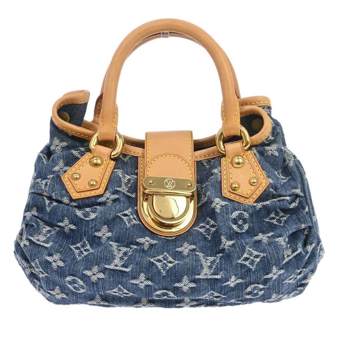 Louis Vuitton Pleaty Blue Monogram Denim Handbag: Louis Vuitton Pleaty Blue Monogram Denim Handbag This Louis Vuitton Pleaty handbag features the iconic blue monogram denim exterior with logo accents and a practical buckle closure. Designed with doub
