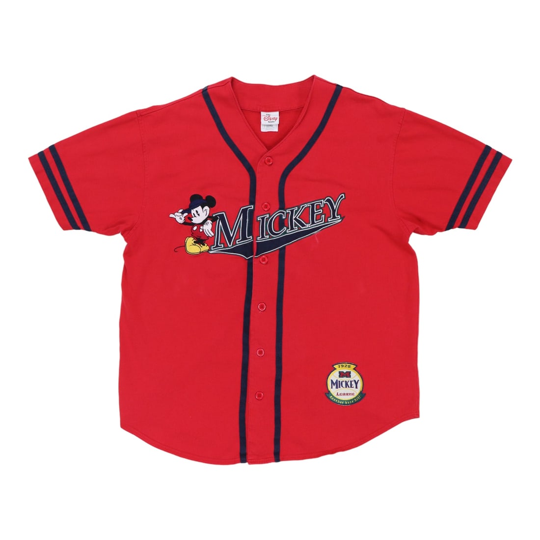 Vintage 1990s Disney Mickey Mouse Baseball Jersey Red Cotton Shirt Large (1 of 5)