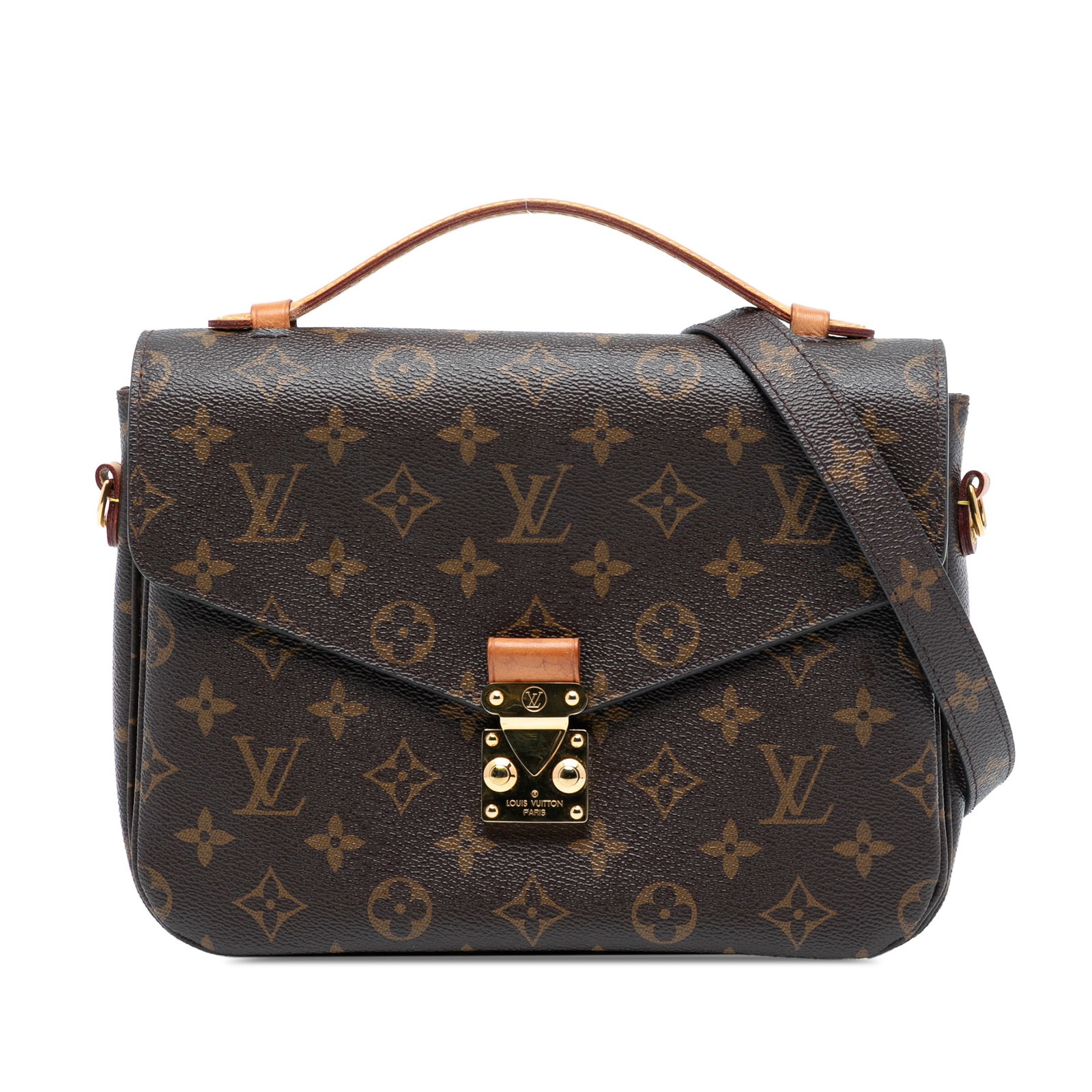 Louis Vuitton Pochette Metis Monogram Canvas Shoulder Bag with S-Lock: Louis Vuitton Pochette Metis Monogram Canvas Shoulder Bag with S-Lock The Louis Vuitton Monogram Pochette Metis is crafted from signature monogram canvas and features a vachetta leather top handle, a 