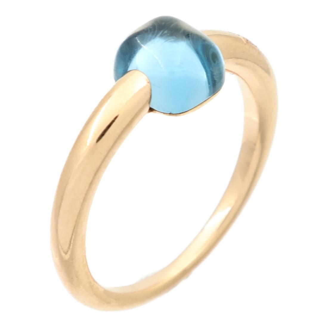 Pomellato Mama non M'ama Blue Topaz 18K Rose Gold Women's Ring Size 5.75: Pomellato Mama non M'ama Blue Topaz 18K Rose Gold Women's Ring Size 5.75 This Pomellato Mama non M'ama ring features a blue topaz stone set in 18K rose gold. Designed for women, the ring is crafted wi
