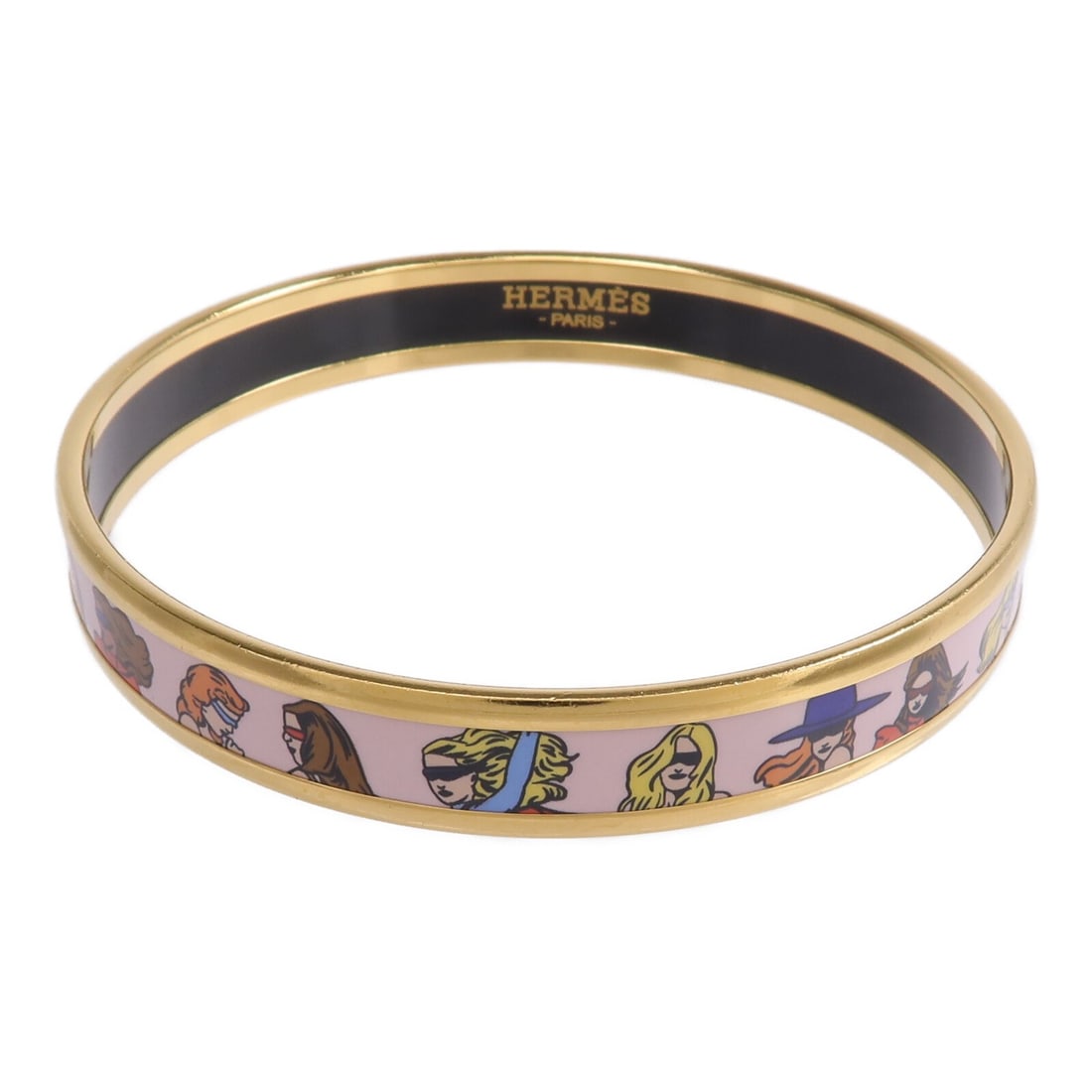 Hermes On The Beach enamel bangle bracelet gold pink: Hermes On The Beach enamel bangle bracelet gold pink This Hermes On The Beach bangle bracelet features a combination of gold-tone metal and enamel in pink and gold hues. Designed for women, the bracel