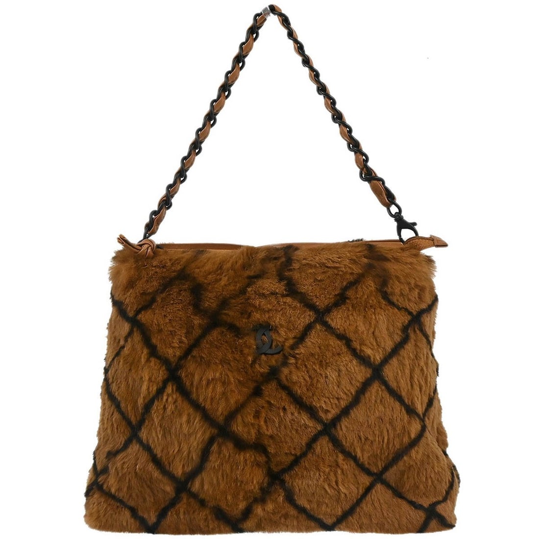 Brown Fur Leather Shoulder Bag by Chanel Medium Size Italy: Brown Fur Leather Shoulder Bag by Chanel Medium Size Italy This Chanel shoulder bag features a brown lapin fur exterior with leather accents, designed for women. It offers a medium-sized silhouette wi