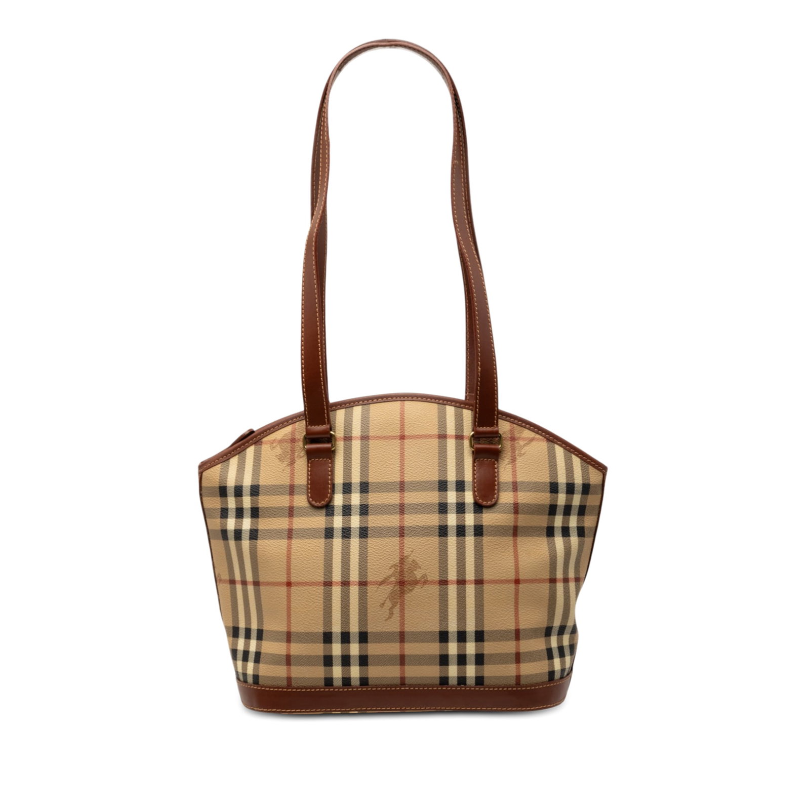 Burberry Shoulder Bag Haymarket Check Coated Canvas With Leather Trim: Burberry Shoulder Bag Haymarket Check Coated Canvas With Leather Trim This Burberry Haymarket Check shoulder bag features a coated canvas body with signature check pattern and leather trim. It is desi