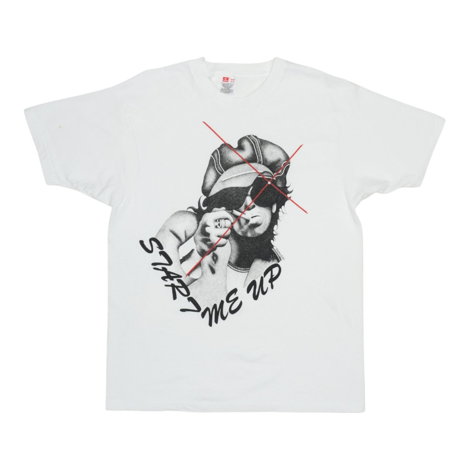 Vintage 1980s Andrew Slayton Keith Richards Start Me Up Cotton Shirt White XL: Vintage 1980s Andrew Slayton Keith Richards Start Me Up Cotton Shirt White XL This is an original vintage 1980s Keith Richards "Start Me Up" shirt designed by Andrew Slayton. Made from 100% cotton, th