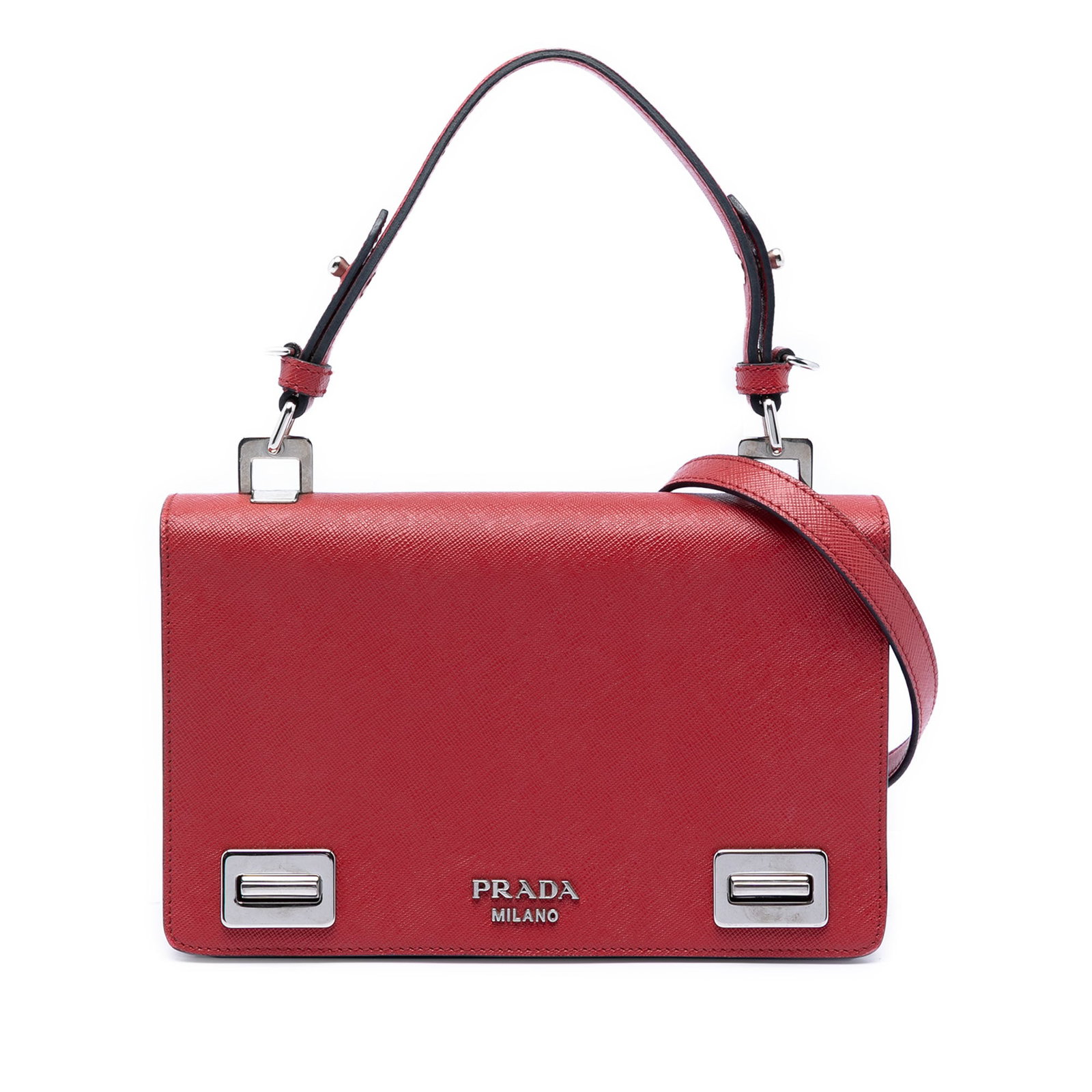 Red Saffiano Leather Satchel with Double Turn Lock by Prada (1 of 6)