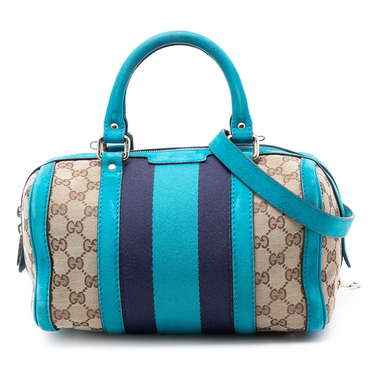 Gucci Joy Boston Small GG Canvas Web Satchel with Leather Trim: Gucci Joy Boston Small GG Canvas Web Satchel with Leather Trim This Gucci Small GG Canvas Web Joy Boston Bag features a beige canvas body with leather trim and iconic web details. It is designed with 