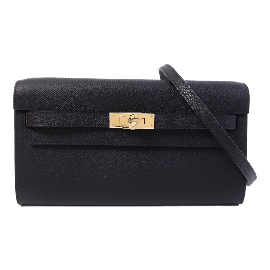 Hermes Kelly To Go Noir Epsom Calfskin Shoulder Bag GHW: Hermes Kelly To Go Noir Epsom Calfskin Shoulder Bag GHW This Hermes Kelly To Go shoulder bag is crafted from Veau Epsom calfskin leather in a classic black color. It features a structured silhouette a