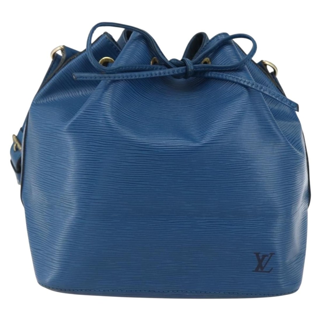 Noe Blue Leather Shoulder Bag by Louis Vuitton: Noe Blue Leather Shoulder Bag by Louis Vuitton This Louis Vuitton Noe handbag features durable blue Epi leather and is designed for women. The bag shows signs of use, including rubbing, slight scratch