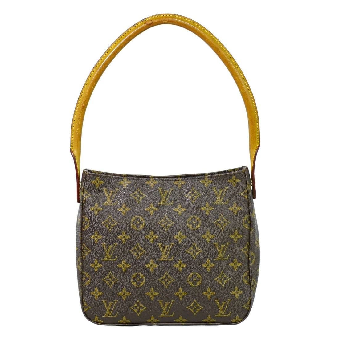 Brown Canvas Louis Vuitton Looping Model Women's Shoulder Bag: Brown Canvas Louis Vuitton Looping Model Women's Shoulder Bag This Louis Vuitton Looping handbag features the iconic Monogram canvas in brown, designed for women. The bag displays signs of use, includ
