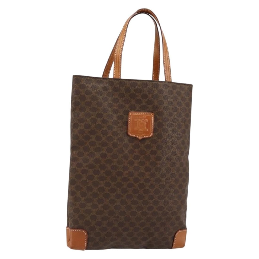 Celine Macadam Brown Canvas Vintage Tote Bag 21cm x 29cm: Celine Macadam Brown Canvas Vintage Tote Bag 21cm x 29cm This Celine Vintage Macadam tote bag is crafted from brown canvas and is designed for women. It features classic styling with leather trim and 