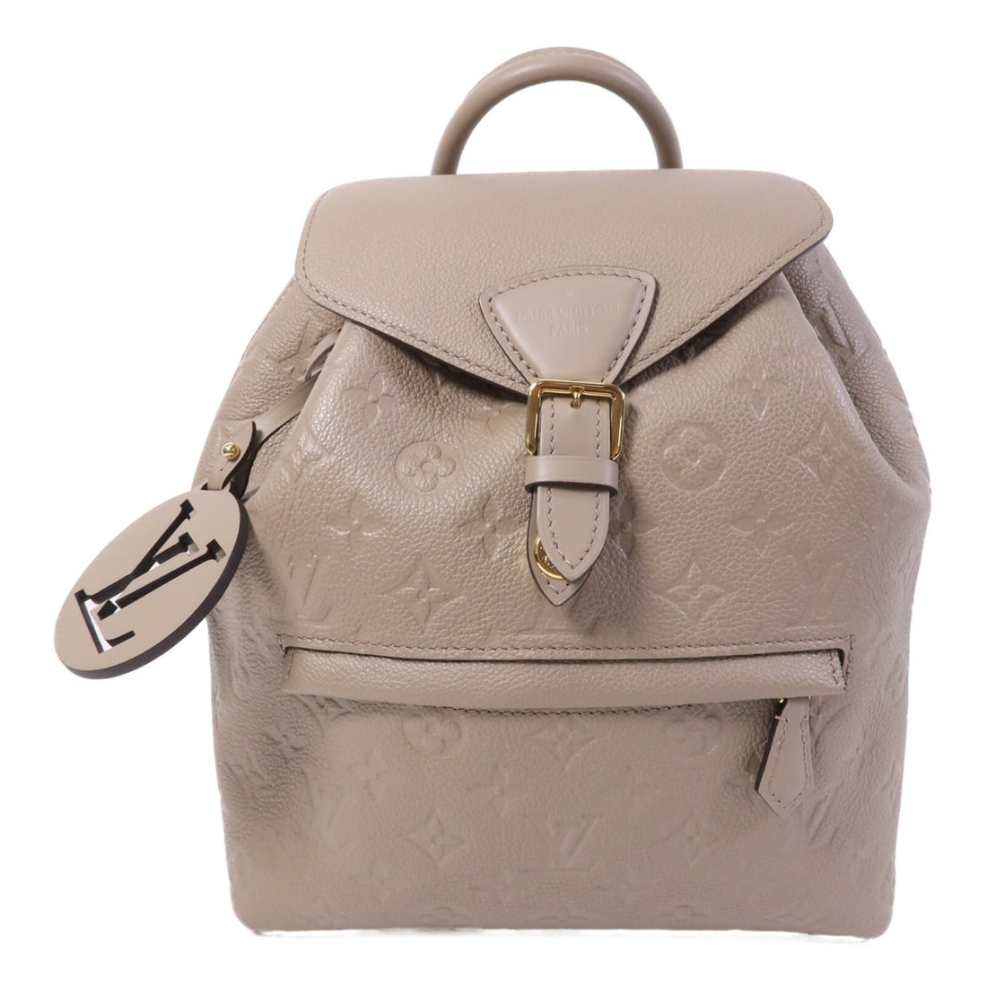 Louis Vuitton Montsouris Grey Calfskin Backpack with Gold Hardware: Louis Vuitton Montsouris Grey Calfskin Backpack with Gold Hardware This Louis Vuitton Montsouris rucksack backpack features a sophisticated gray Monogram Empreinte design crafted from calfskin leather