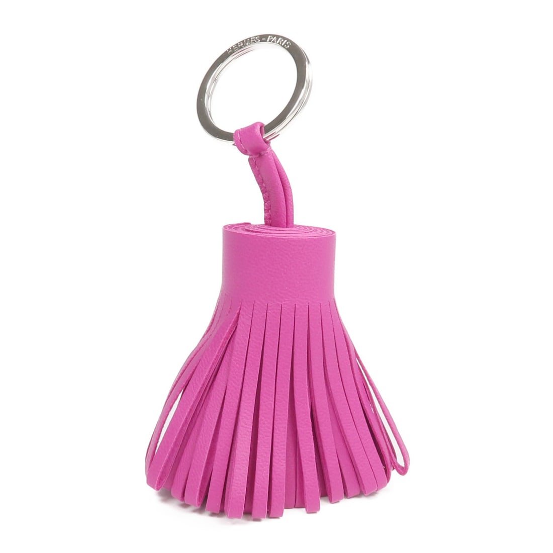 Carmen Charm in Purple Lambskin with Palladium Hardware by Hermes: Carmen Charm in Purple Lambskin with Palladium Hardware by Hermes This Hermes Carmen charm is crafted from Milo lambskin leather in a striking purple color. Designed for women, this stylish accessory 