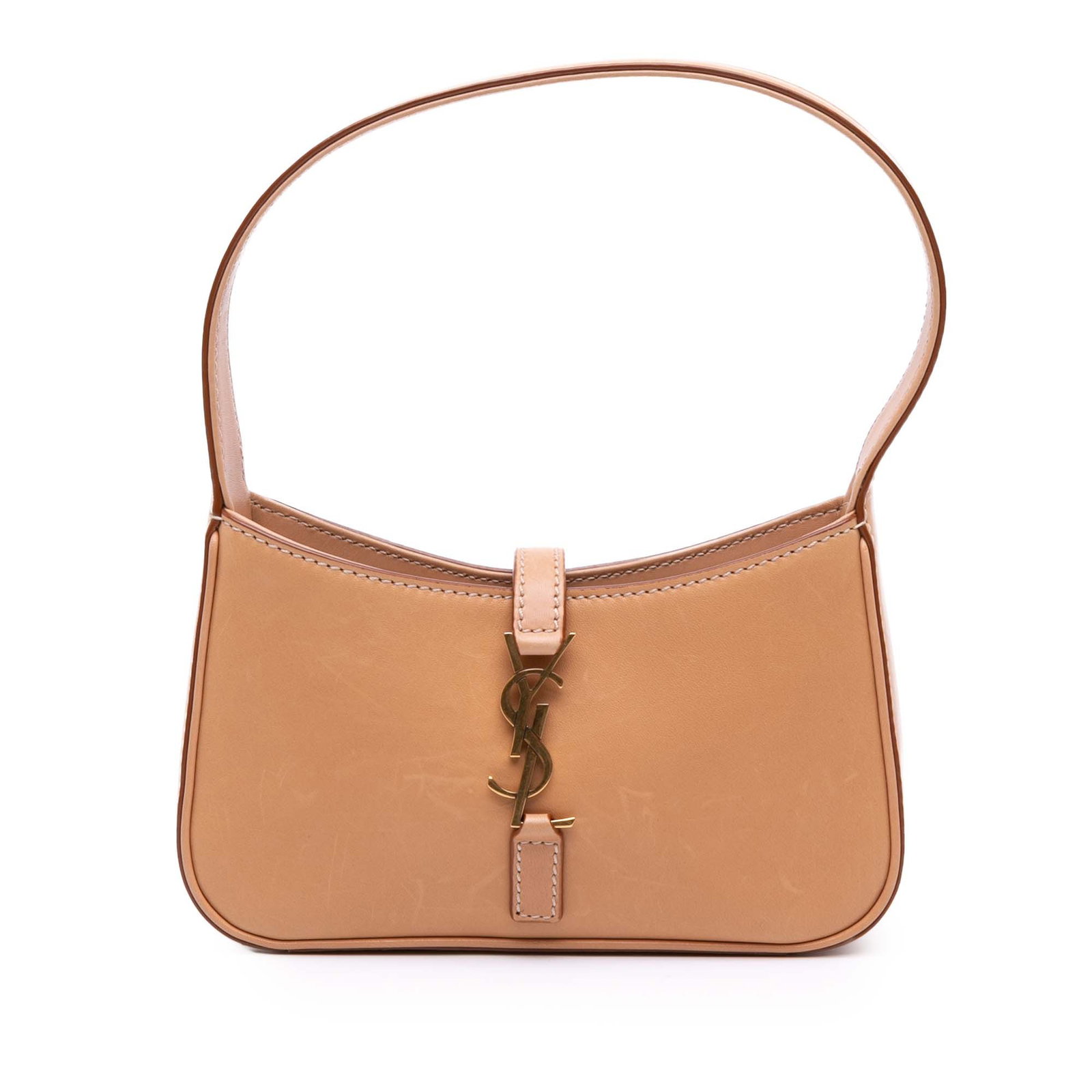 Saint Laurent Mini Smooth Calfskin Le 5 a 7 Hobo Bag Brown Leather: Saint Laurent Mini Smooth Calfskin Le 5 a 7 Hobo Bag Brown Leather The Saint Laurent Mini Smooth Calfskin Le 5 a 7 Hobo is an elegant shoulder bag crafted from high-quality leather. It features a flat