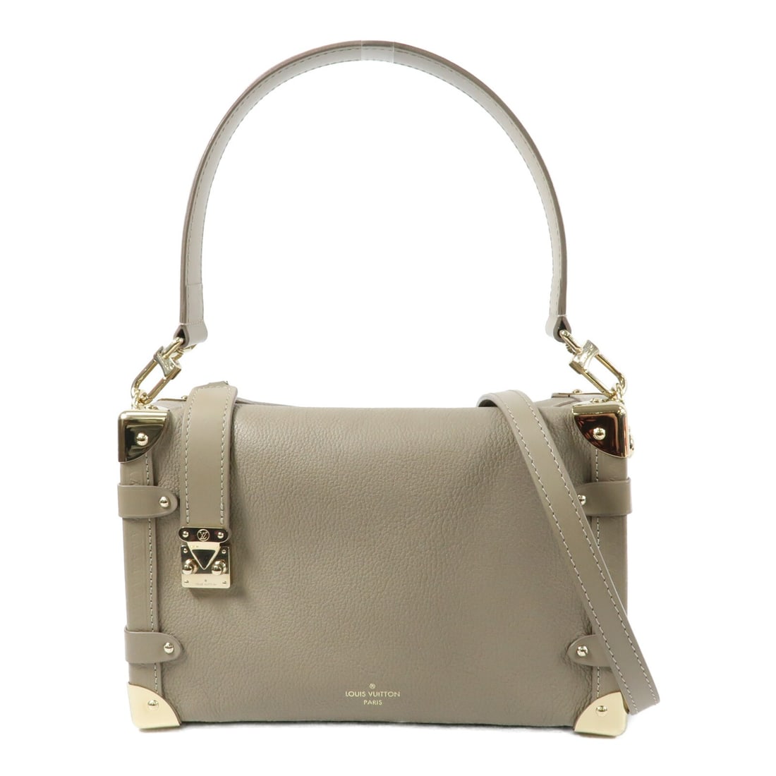 Louis Vuitton Side Trunk MM Beige Calfskin 2 Way Shoulder Bag with Gold Hardware: Louis Vuitton Side Trunk MM Beige Calfskin 2 Way Shoulder Bag with Gold Hardware This Louis Vuitton Side Trunk MM is an elegant 2-way shoulder bag crafted from beige calfskin leather. Designed for wom