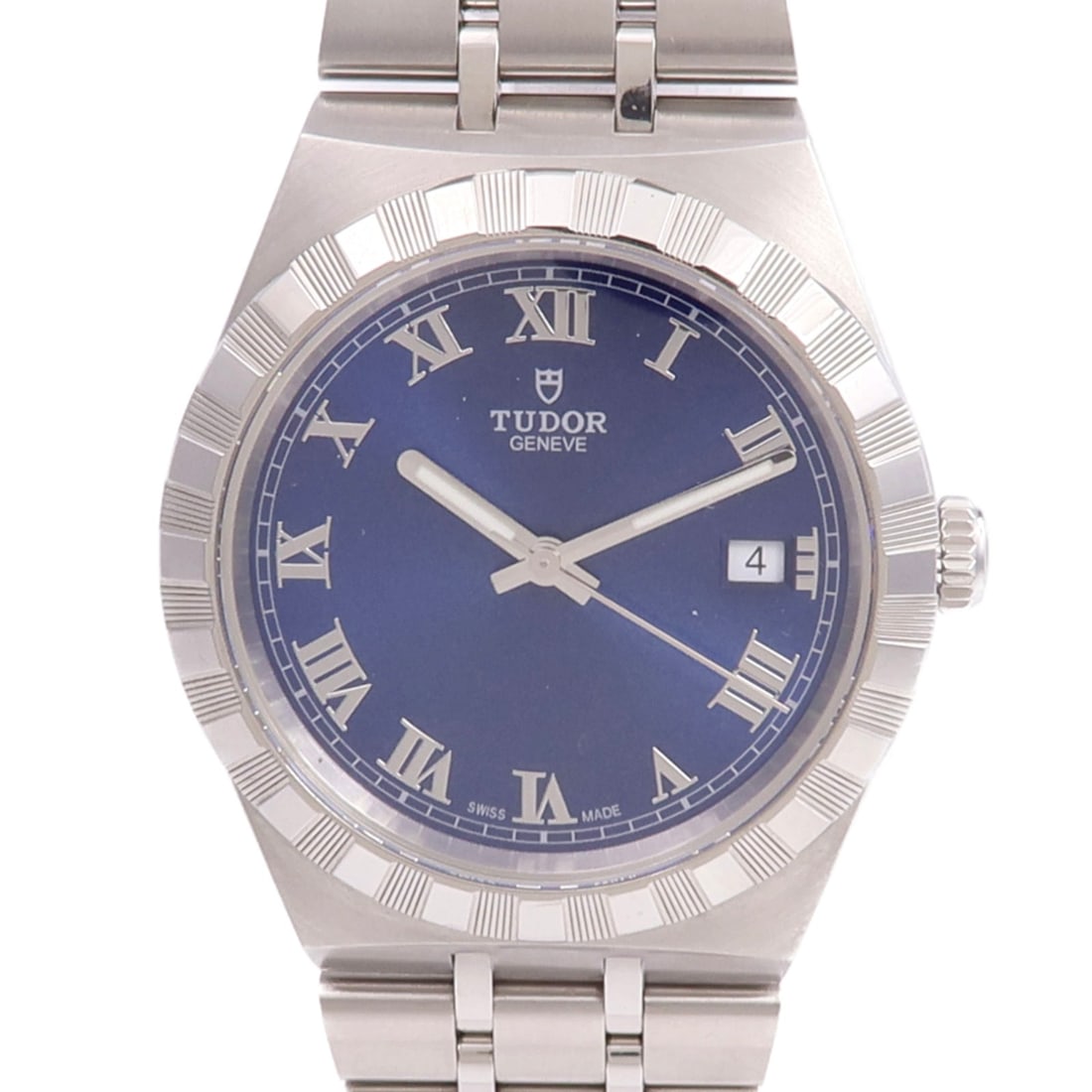 Royal Automatic Stainless Steel Blue Dial Men's Watch by Tudor: Royal Automatic Stainless Steel Blue Dial Men's Watch by Tudor This TUDOR Royal Automatic Watch 28500 features a stainless steel case and band, complemented by a striking blue dial. Designed for men, 