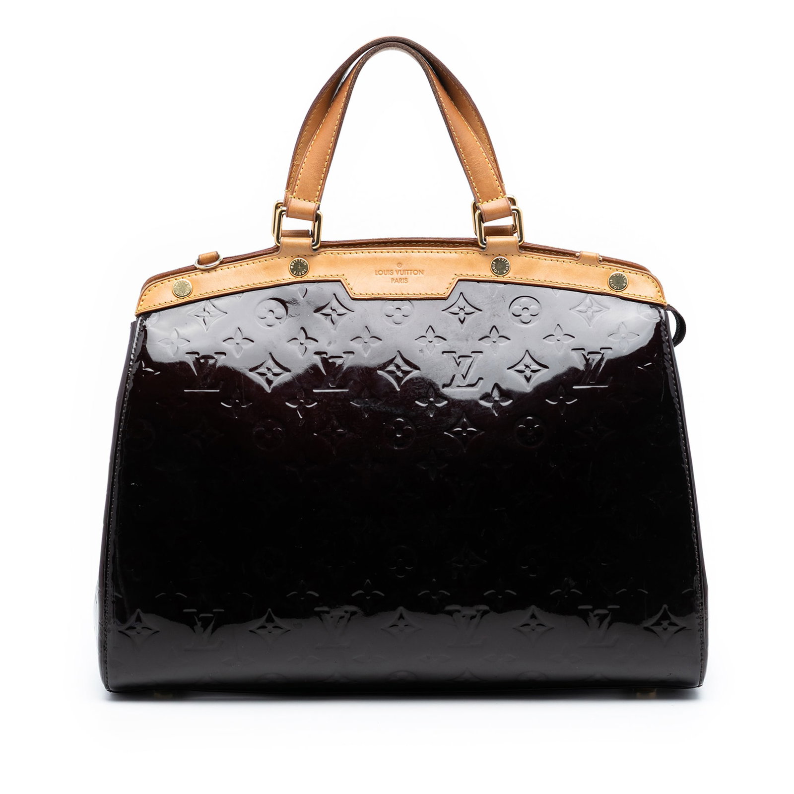 Louis Vuitton Brea GM Purple Monogram Vernis Leather Handbag: Louis Vuitton Brea GM Purple Monogram Vernis Leather Handbag The Louis Vuitton Monogram Vernis Brea GM is crafted from signature monogram vernis leather in a purple hue and features flat vachetta leat