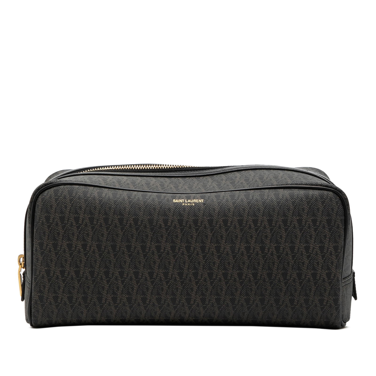 Brown Coated Canvas Makeup Bag with Leather Trim by Saint Laurent Monogram (1 of 7)