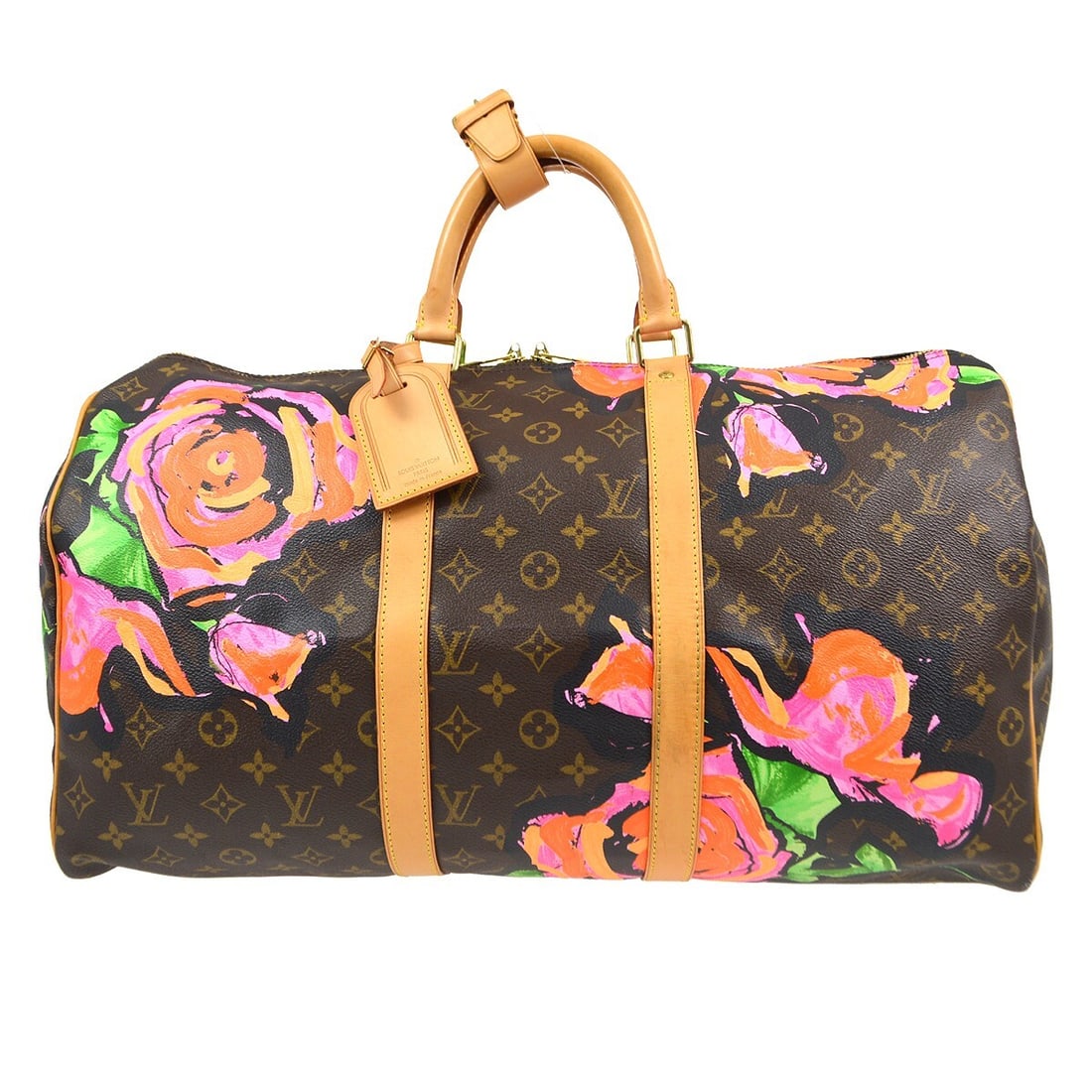 Limited Edition Monogram Roses Canvas Keepall by Louis Vuitton: Limited Edition Monogram Roses Canvas Keepall by Louis Vuitton This Louis Vuitton Keepall Bag is a limited edition piece featuring the iconic Monogram Roses design. Crafted from durable brown canvas, 