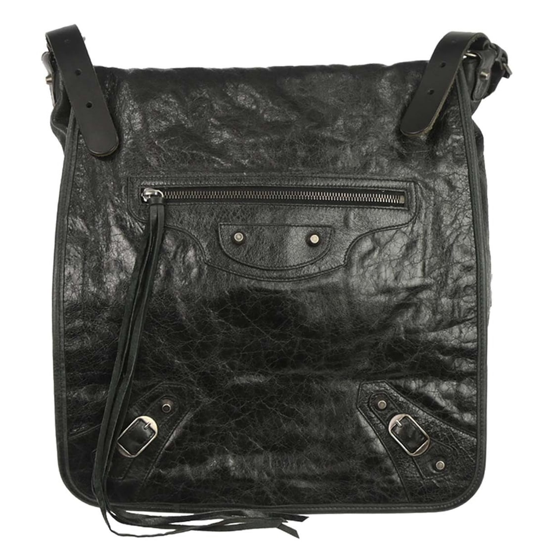 Balenciaga Besace Large Black Leather Messenger Shoulder Bag for Women: Balenciaga Besace Large Black Leather Messenger Shoulder Bag for Women This Balenciaga Besace messenger bag is crafted from black lambskin leather and features logo accents. Designed in a large size, 