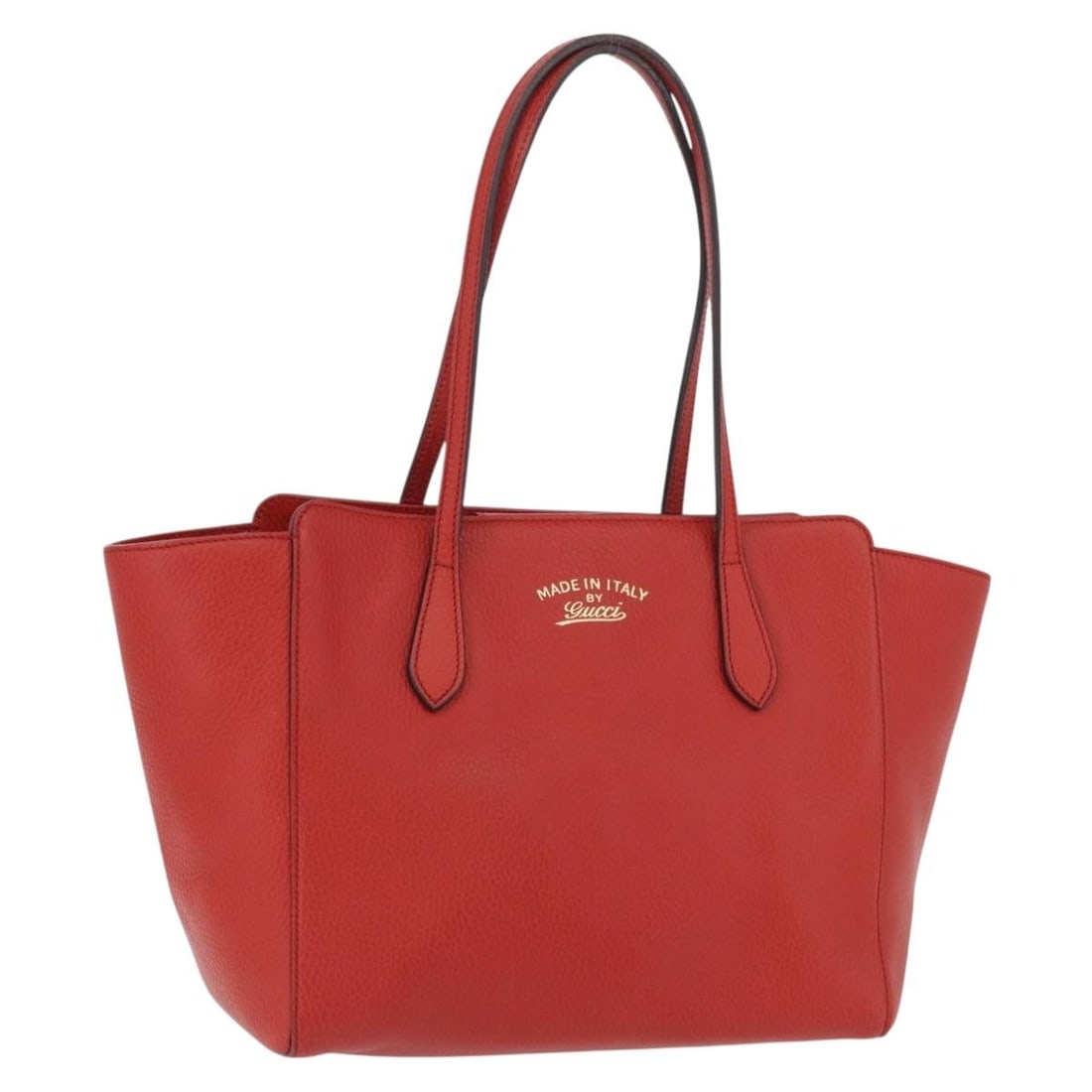 Red Leather Swing Tote by Gucci Model 354408 Gold Accents: Red Leather Swing Tote by Gucci Model 354408 Gold Accents This is an authentic GUCCI Swing tote bag crafted from red leather with gold-tone accents. Designed for women, the tote features a spacious in