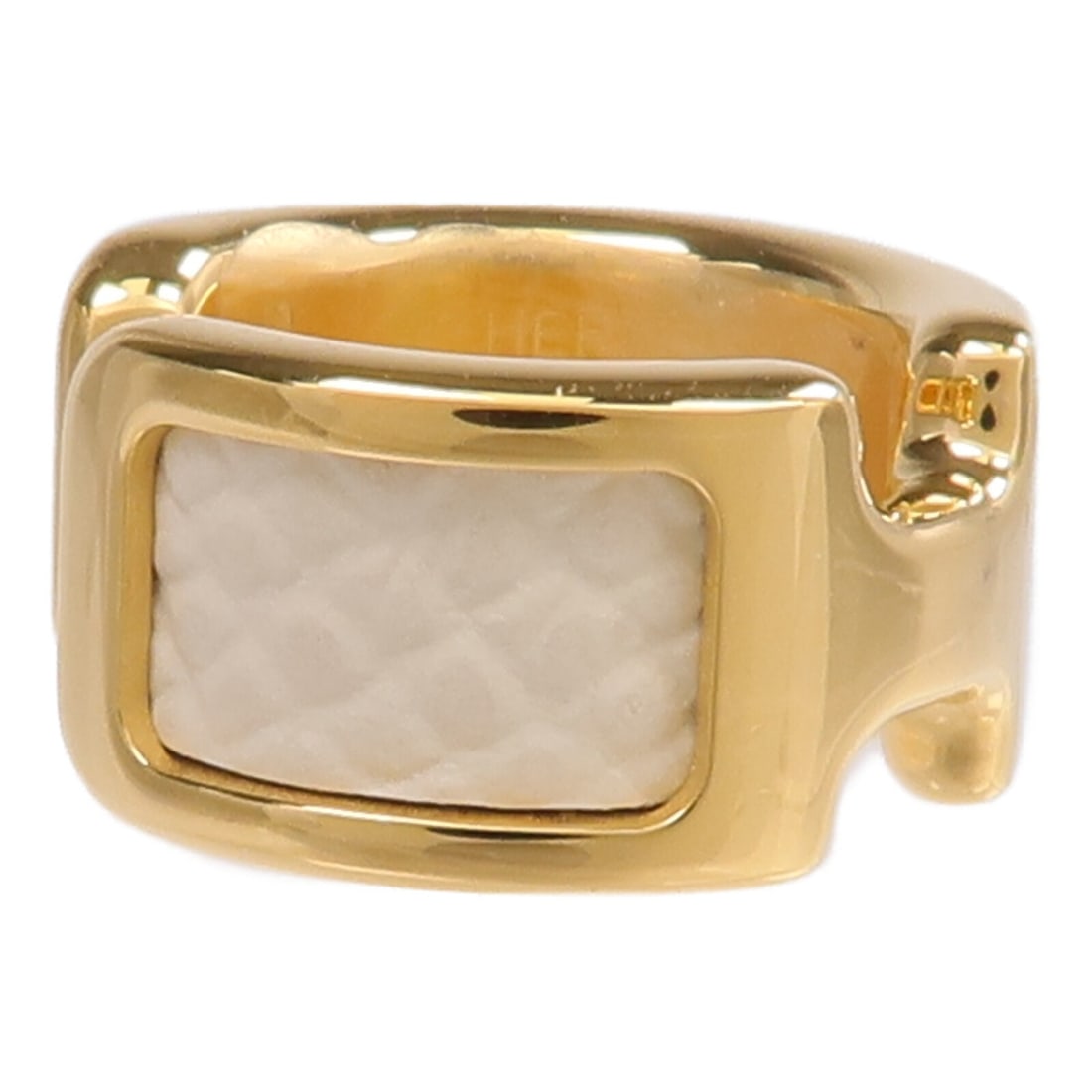 Olympe Ear Cuff Earring by Hermes in White Epsom Leather and Gold Metal: Olympe Ear Cuff Earring by Hermes in White Epsom Leather and Gold Metal This Hermes Olympe ear cuff earring is crafted from white Epsom calfskin leather with metallic accents, offering a contemporary 