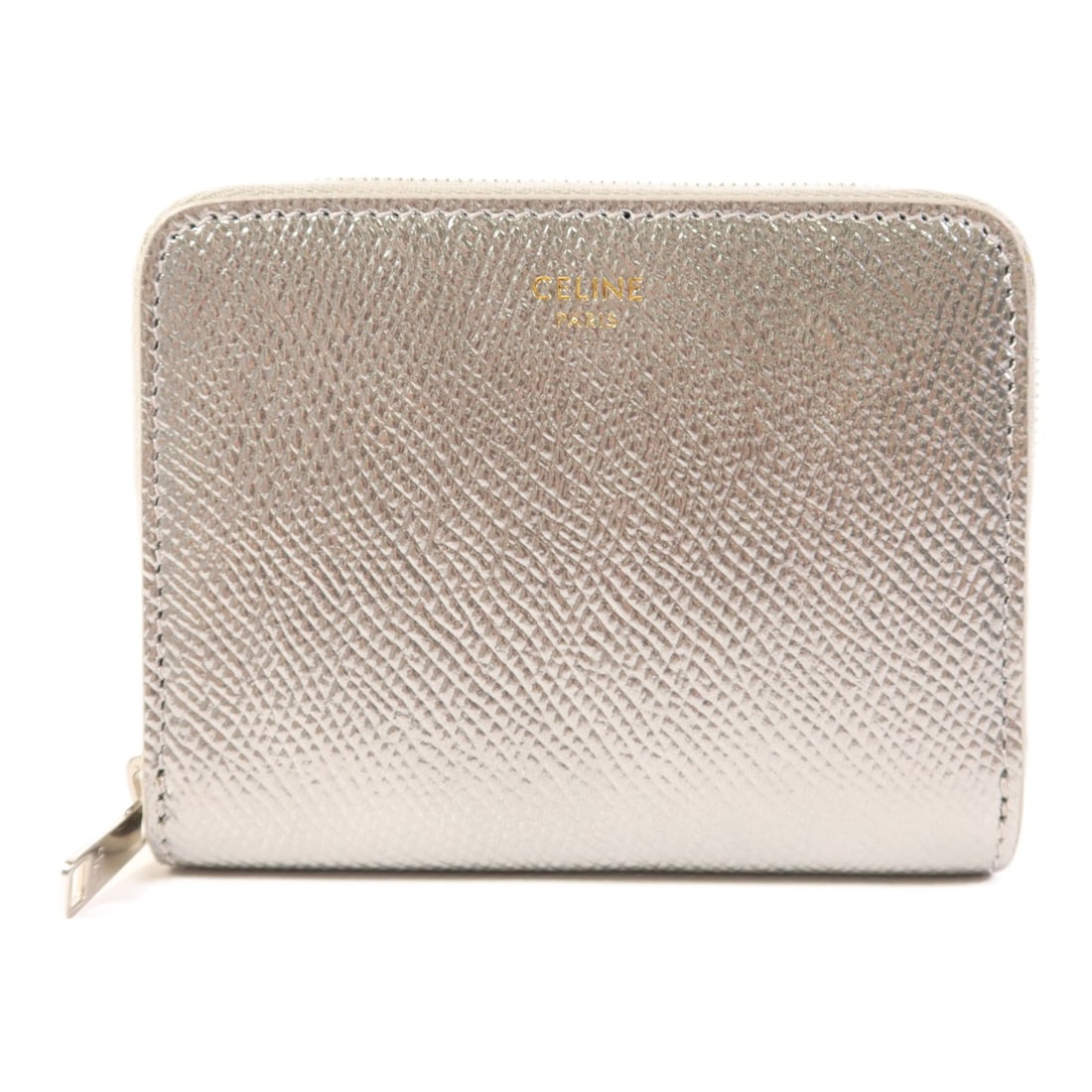 CELINE Round Wallet Silver Calfskin Leather SHW France: CELINE Round Wallet Silver Calfskin Leather SHW France This CELINE round wallet is crafted from high-quality calfskin leather, showcasing a sleek silver finish. Perfect for everyday use, it features a