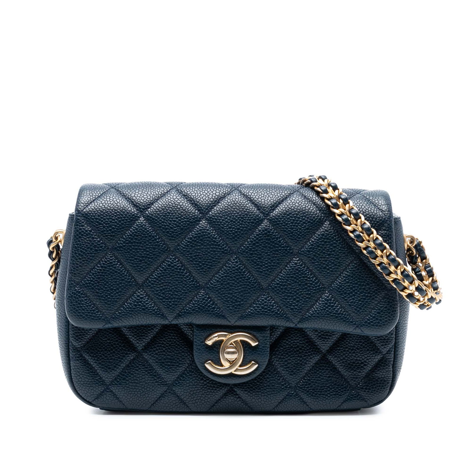 Chanel Mini Quilted Caviar Chain Soul Flap Blue Leather Bag: Chanel Mini Quilted Caviar Chain Soul Flap Blue Leather Bag This Chanel Mini Quilted Caviar Chain Soul Flap is crafted from luxurious quilted caviar leather in a stunning blue color. It features a chi