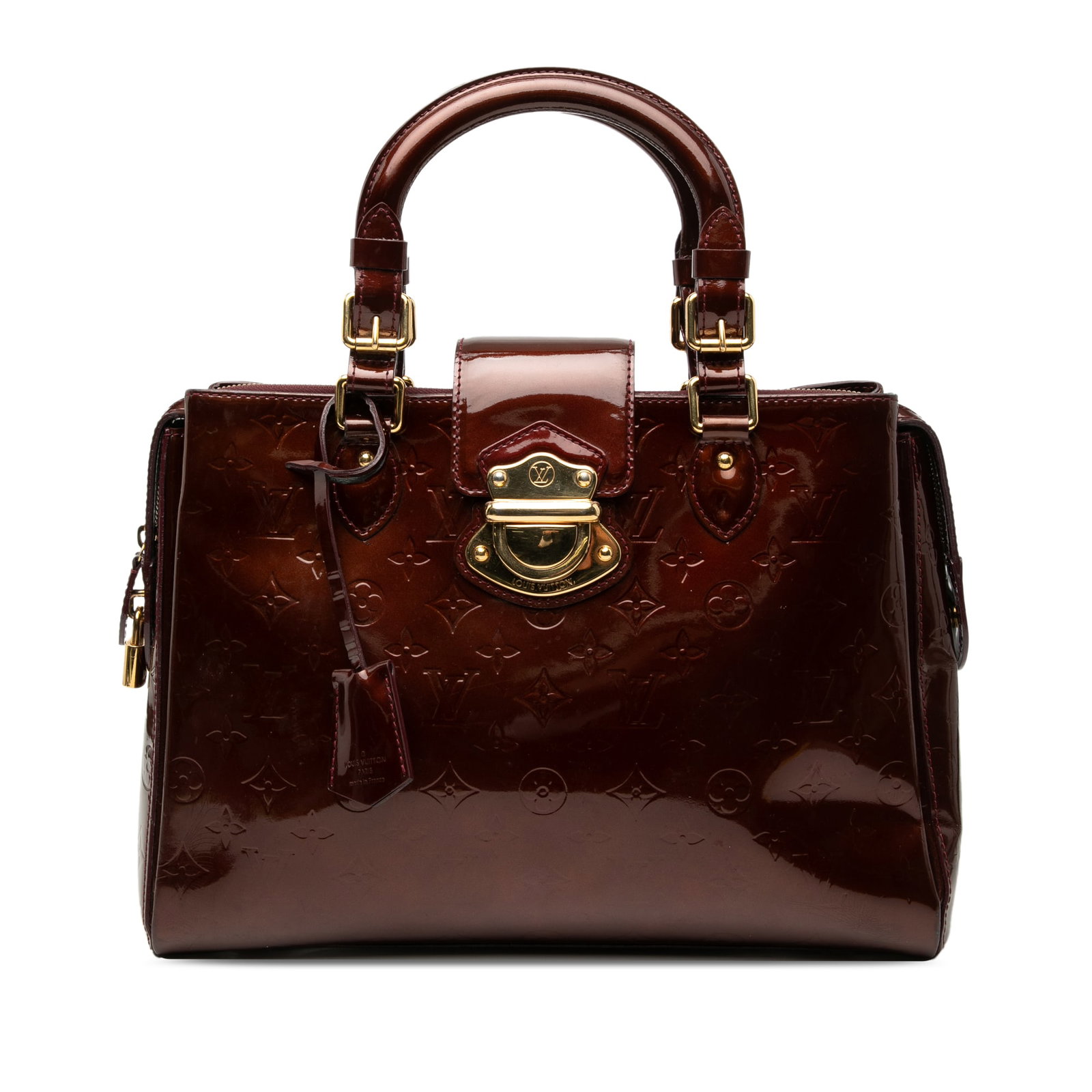 Red Vernis Leather Melrose Avenue Bag by Louis Vuitton: Red Vernis Leather Melrose Avenue Bag by Louis Vuitton The Louis Vuitton Melrose Avenue handbag features a vernis leather body in red, rolled leather handles, a front flap strap with push lock closure