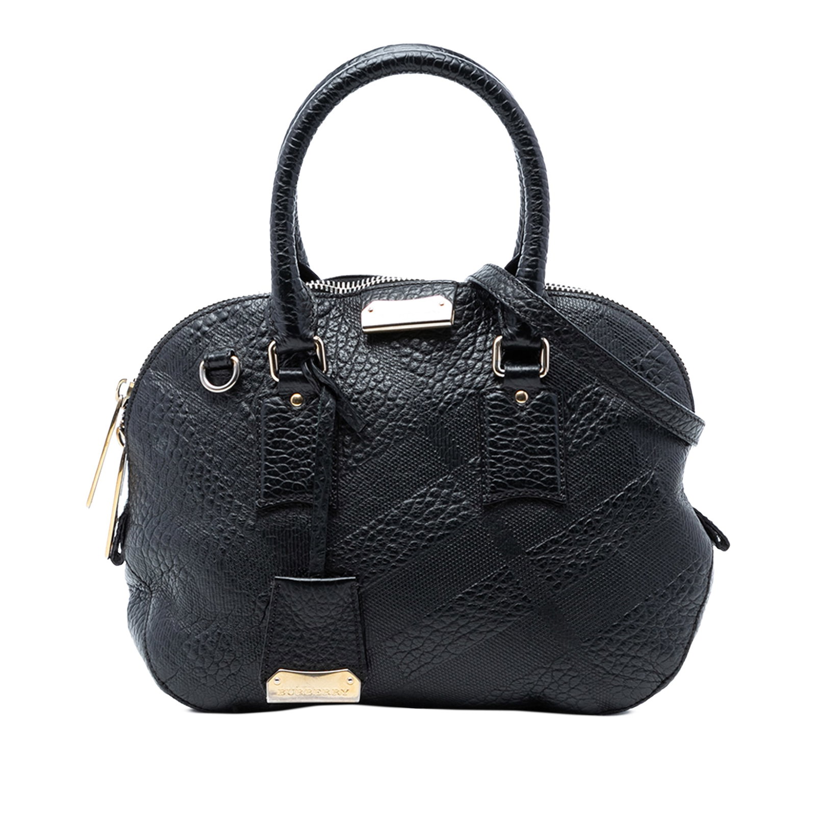 Burberry Orchard Small Black Embossed Leather Satchel with Grain Check Pattern (1 of 8)