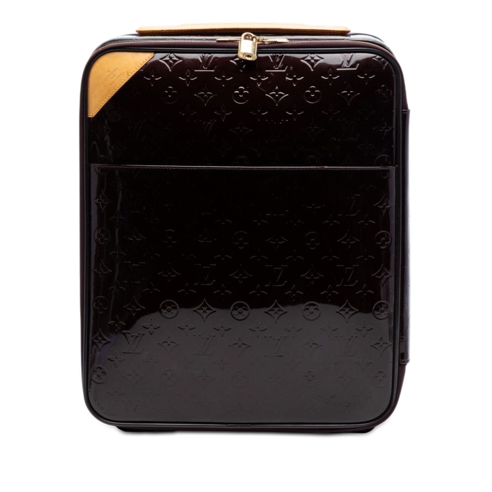 Louis Vuitton Pegase 45 Purple Vernis Leather Rolling Suitcase: Louis Vuitton Pegase 45 Purple Vernis Leather Rolling Suitcase The Louis Vuitton Monogram Vernis Pegase 45 is a luxury travel bag crafted from vernis leather with a distinctive glossy finish. It featu