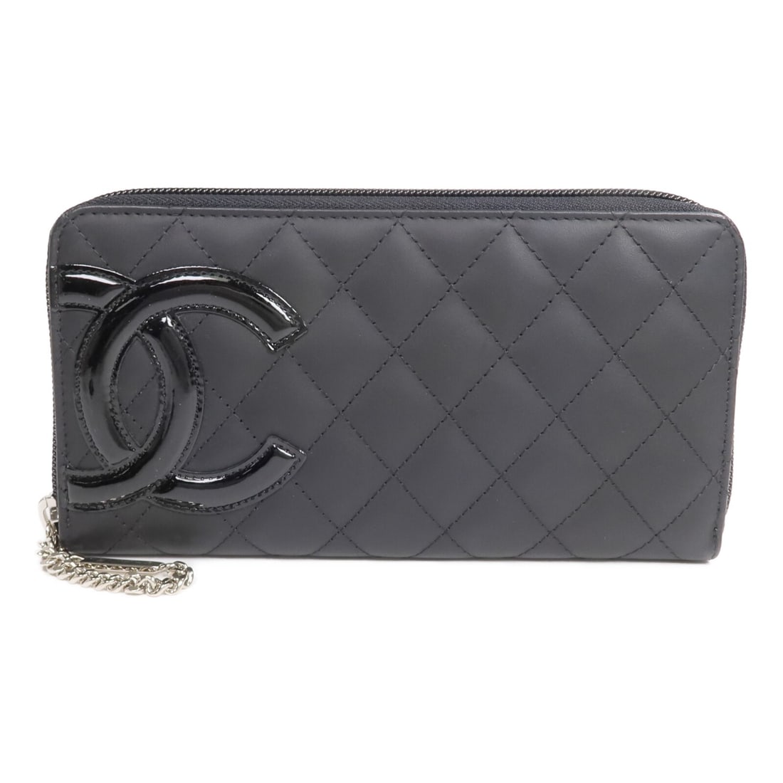 Chanel Cambon Black Calfskin Leather Zip Around Long Wallet Silver Hardware: Chanel Cambon Black Calfskin Leather Zip Around Long Wallet Silver Hardware This CHANEL Cambon round long wallet is crafted from black calfskin leather and features the signature CC logo. Designed for