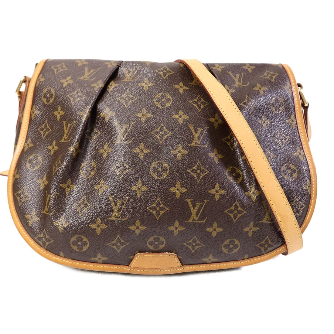 Louis Vuitton Menilmontant MM Monogram Brown Shoulder Bag GHW: Louis Vuitton Menilmontant MM Monogram Brown Shoulder Bag GHW This Louis Vuitton Menilmontant MM shoulder bag features the iconic monogram pattern on brown PVC coated canvas. The bag is designed with 