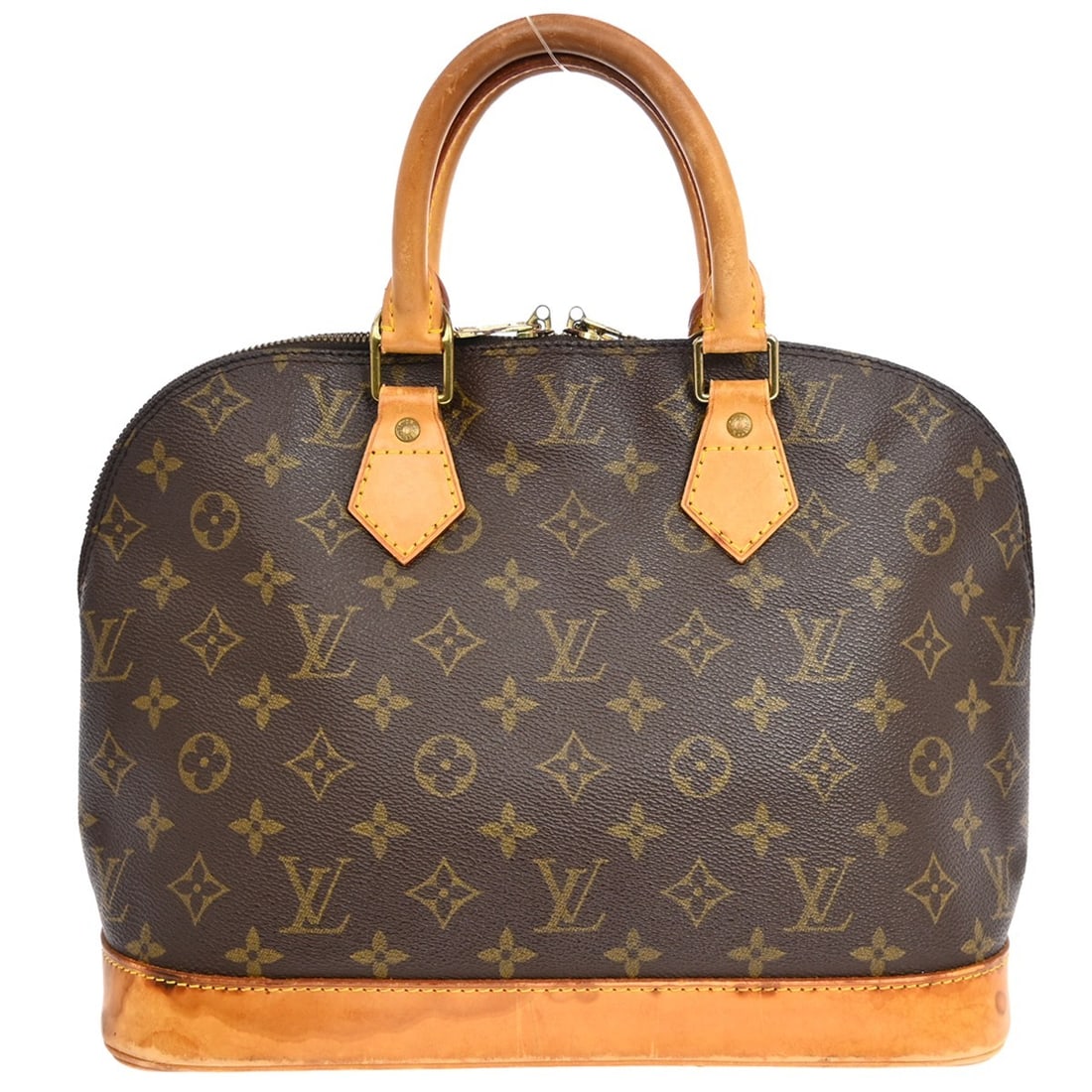 Louis Vuitton Alma Monogram Canvas Medium Brown Handbag M51130: Louis Vuitton Alma Monogram Canvas Medium Brown Handbag M51130 This Louis Vuitton Alma handbag features the signature Monogram canvas with a brown exterior and beige double handles. The medium-sized b