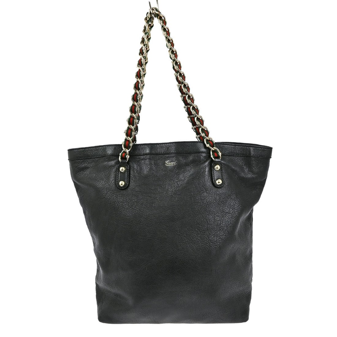 Gucci GG Leather Black Tote Handbag Large: Gucci GG Leather Black Tote Handbag Large This vintage Gucci GG tote handbag features a classic black leather exterior with a signature GG pattern and chain handles. Designed in a large size, it offer