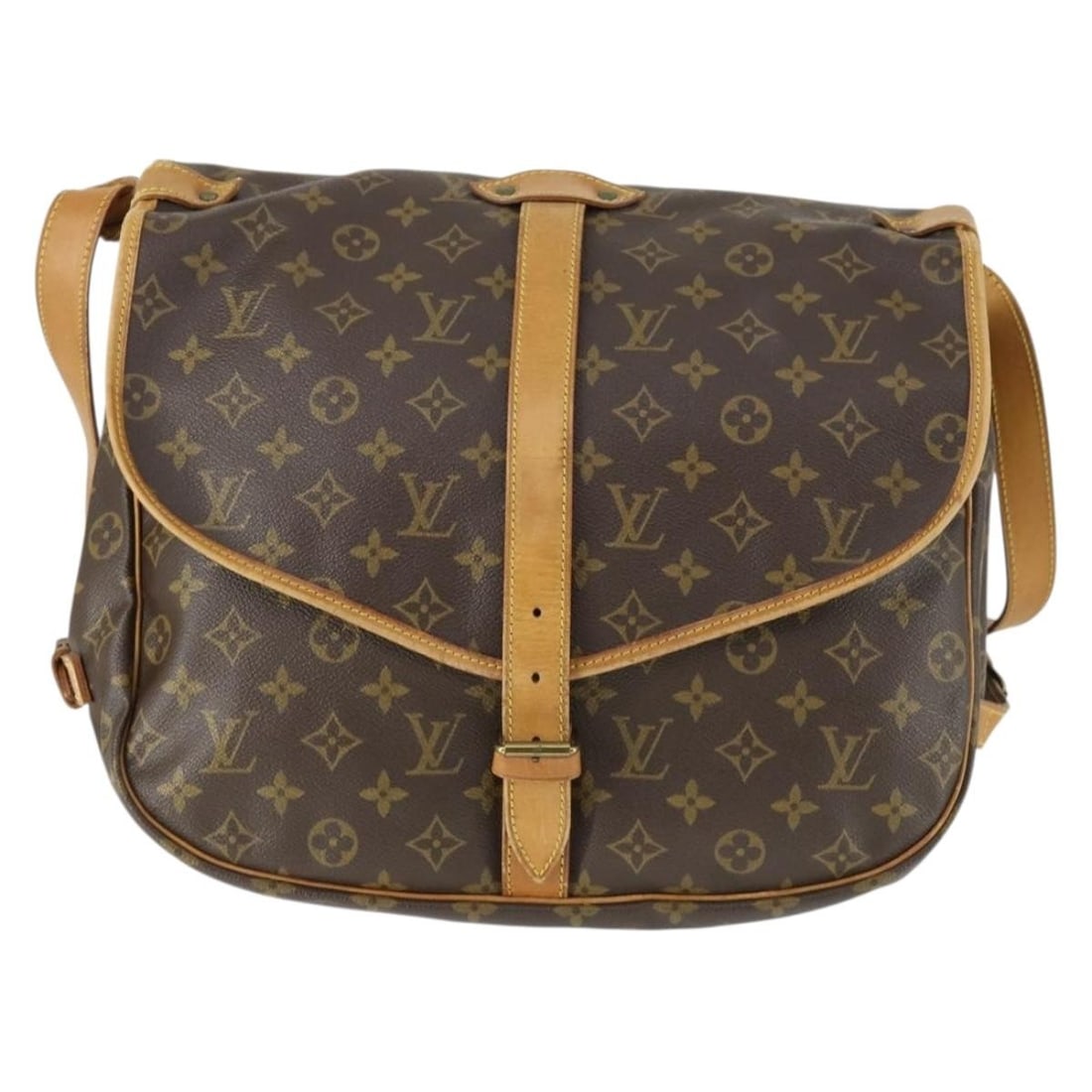 Saumur Brown Canvas Louis Vuitton Womens Shoulder Bag 35x30x20cm: Saumur Brown Canvas Louis Vuitton Womens Shoulder Bag 35x30x20cm This Louis Vuitton Saumur handbag for women features the classic brown monogram canvas. It has a spacious design with dimensions of 35c
