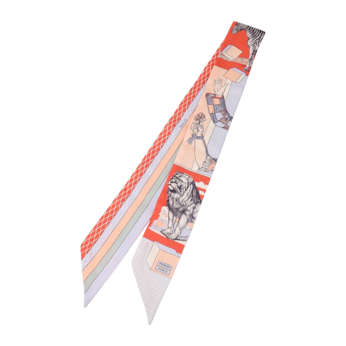 Hermes Twilly silk women scarf orange pink blue multicolor: Hermes Twilly silk women scarf orange pink blue multicolor This Hermes Twilly scarf features a vibrant multicolor palette with orange, pink, and light blue accents. Crafted from luxurious silk, this w