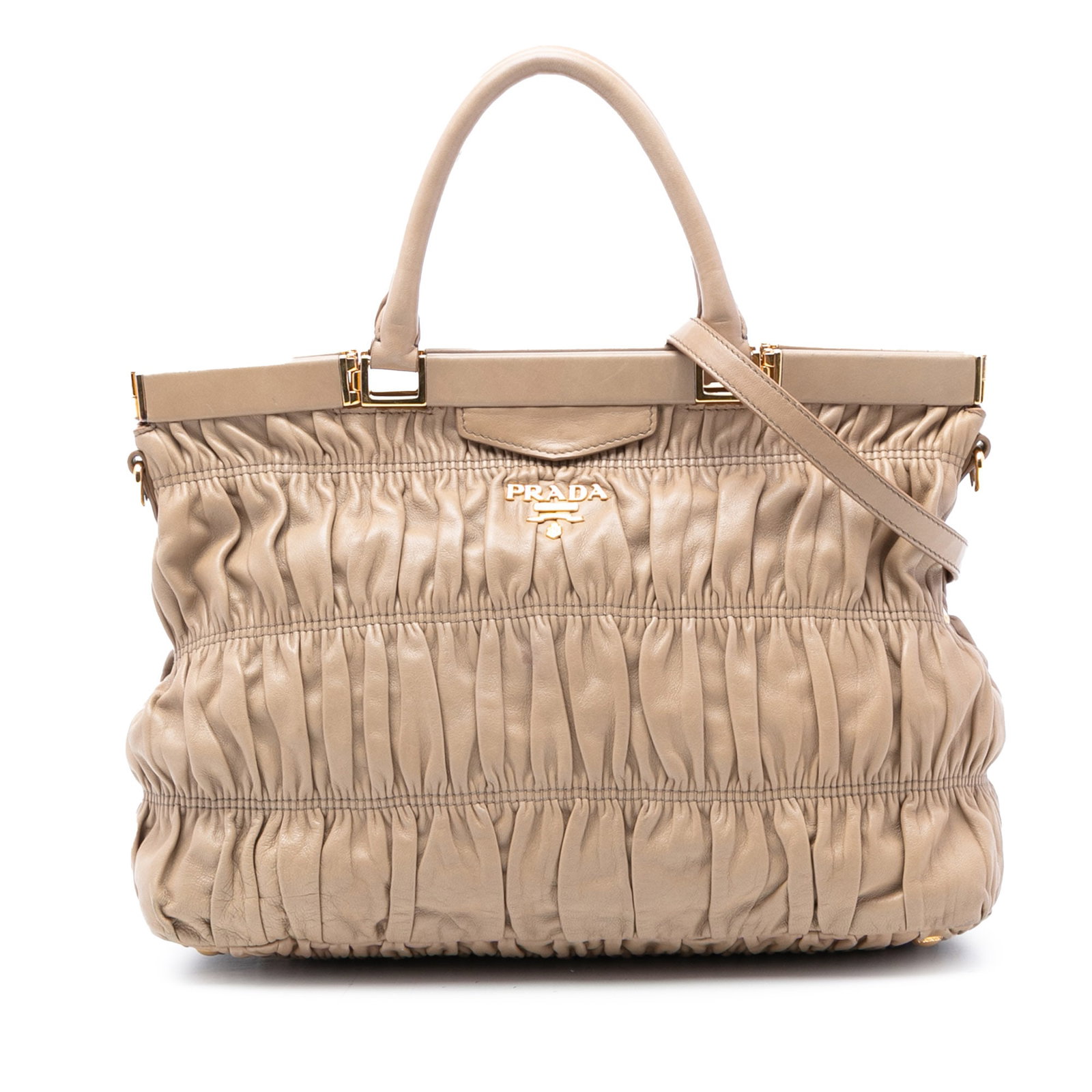Prada Nappa Gaufre Leather Satchel with Detachable Strap Brown (1 of 7)