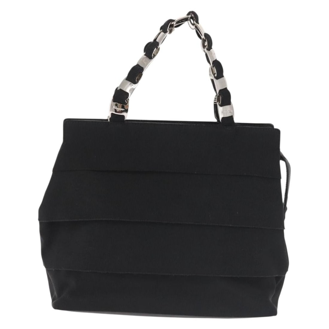 Black Canvas Salvatore Ferragamo Vala Handbag for Women: Black Canvas Salvatore Ferragamo Vala Handbag for Women This Salvatore Ferragamo Vala handbag is crafted from black canvas and designed for women. Made in Italy, it features a structured silhouette wi