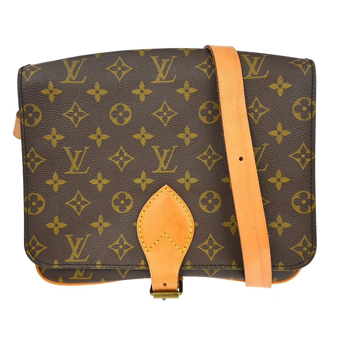 Louis Vuitton Cartouchiere GM Monogram Canvas Brown Crossbody Shoulder Bag: Louis Vuitton Cartouchiere GM Monogram Canvas Brown Crossbody Shoulder Bag This vintage Louis Vuitton Cartouchiere GM shoulder bag features the iconic monogram canvas with brown leather trim and an ad