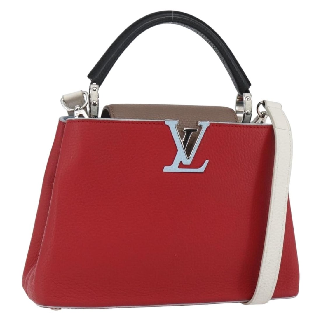 Louis Vuitton Capucines BB Multicolor Leather Handbag with Strap and Dust Bag: Louis Vuitton Capucines BB Multicolor Leather Handbag with Strap and Dust Bag This Louis Vuitton Capucines BB handbag is crafted from high-quality Taurillon leather in a multicolor design. It features