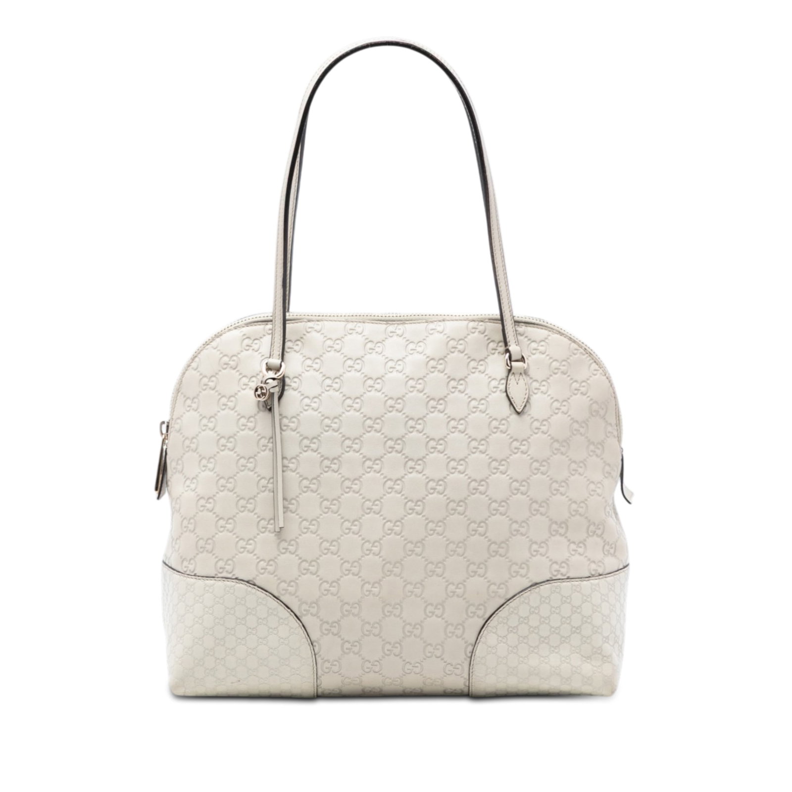 Gucci Bree Dome Tote White Guccissima Embossed Leather Medium Handbag: Gucci Bree Dome Tote White Guccissima Embossed Leather Medium Handbag This Medium Guccissima Bree Dome Tote features an embossed leather body in white, flat leather straps, a top zip closure, and inte