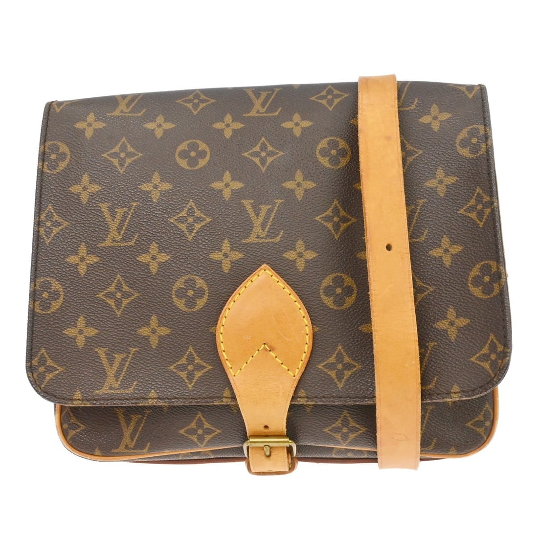 Louis Vuitton Cartouchiere GM Monogram Crossbody Flap Bag: Louis Vuitton Cartouchiere GM Monogram Crossbody Flap Bag This vintage Louis Vuitton Cartouchiere GM shoulder bag features the iconic Monogram canvas with leather trim and a brown leather lining. Desi