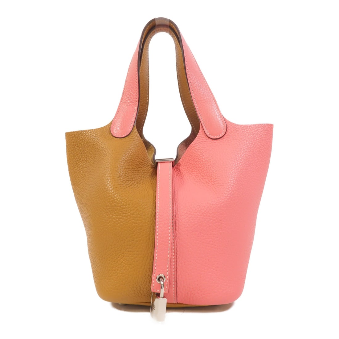 Hermes Picotin PM Pink Taurillon Clemence Calfskin Handbag: Hermes Picotin PM Pink Taurillon Clemence Calfskin Handbag This Hermes Picotin PM handbag is crafted from premium Taurillon Clemence calfskin leather in a stylish pink color. Featuring palladium hardw