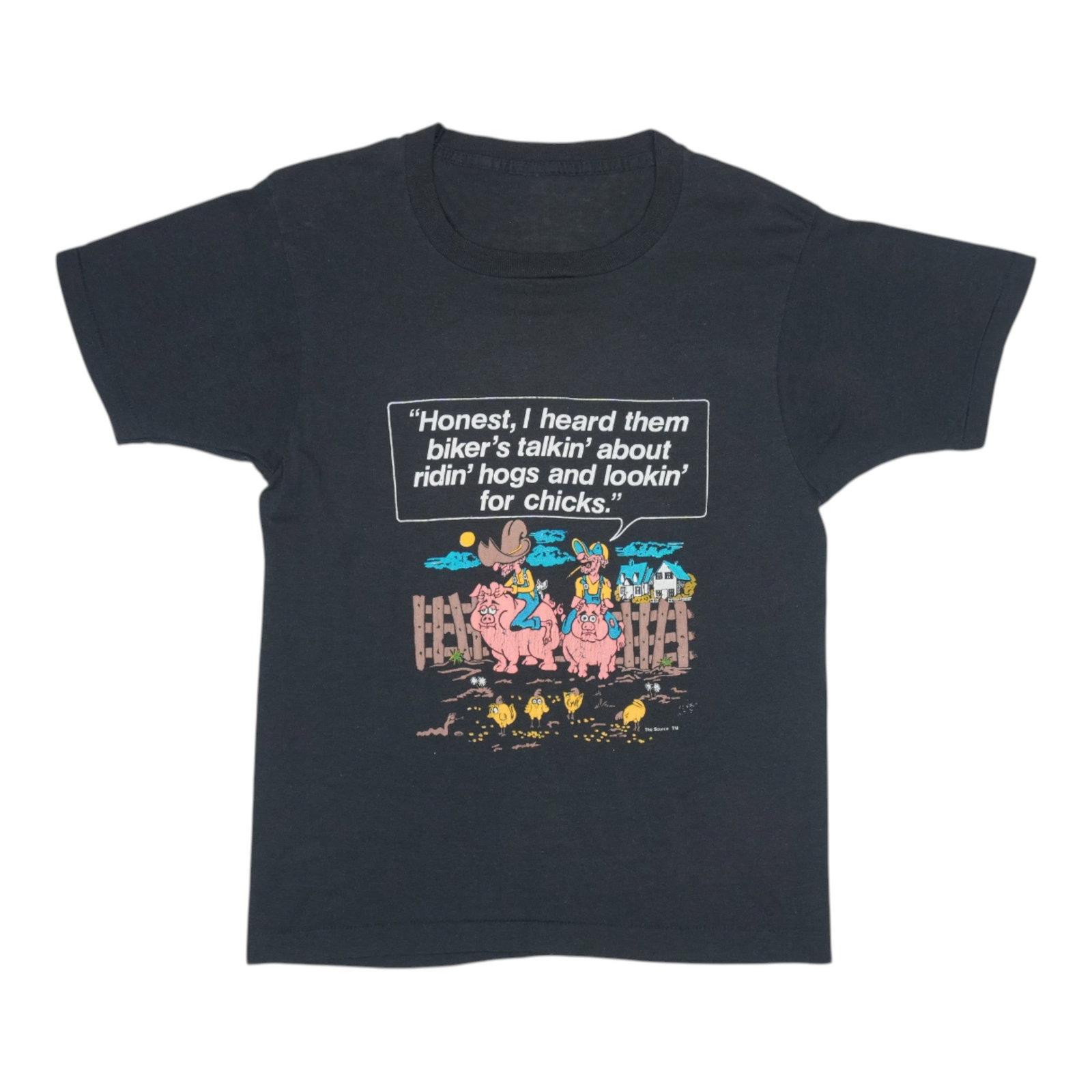 Vintage 1980s Black Motorcycle Graphic Shirt Ridin Hogs Lookin For Chicks (1 of 6)