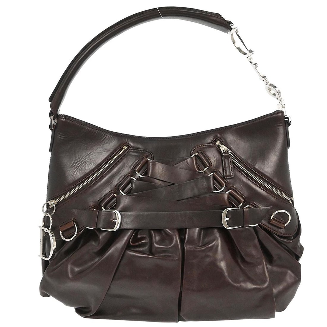 Dior Ballet Corset Leather Top Handle Bag Brown 013BM-0064: Dior Ballet Corset Leather Top Handle Bag Brown 013BM-0064 This Christian Dior Brown Ballet Corset Handbag features a medium-sized silhouette crafted from leather with a zip closure. The top handle de