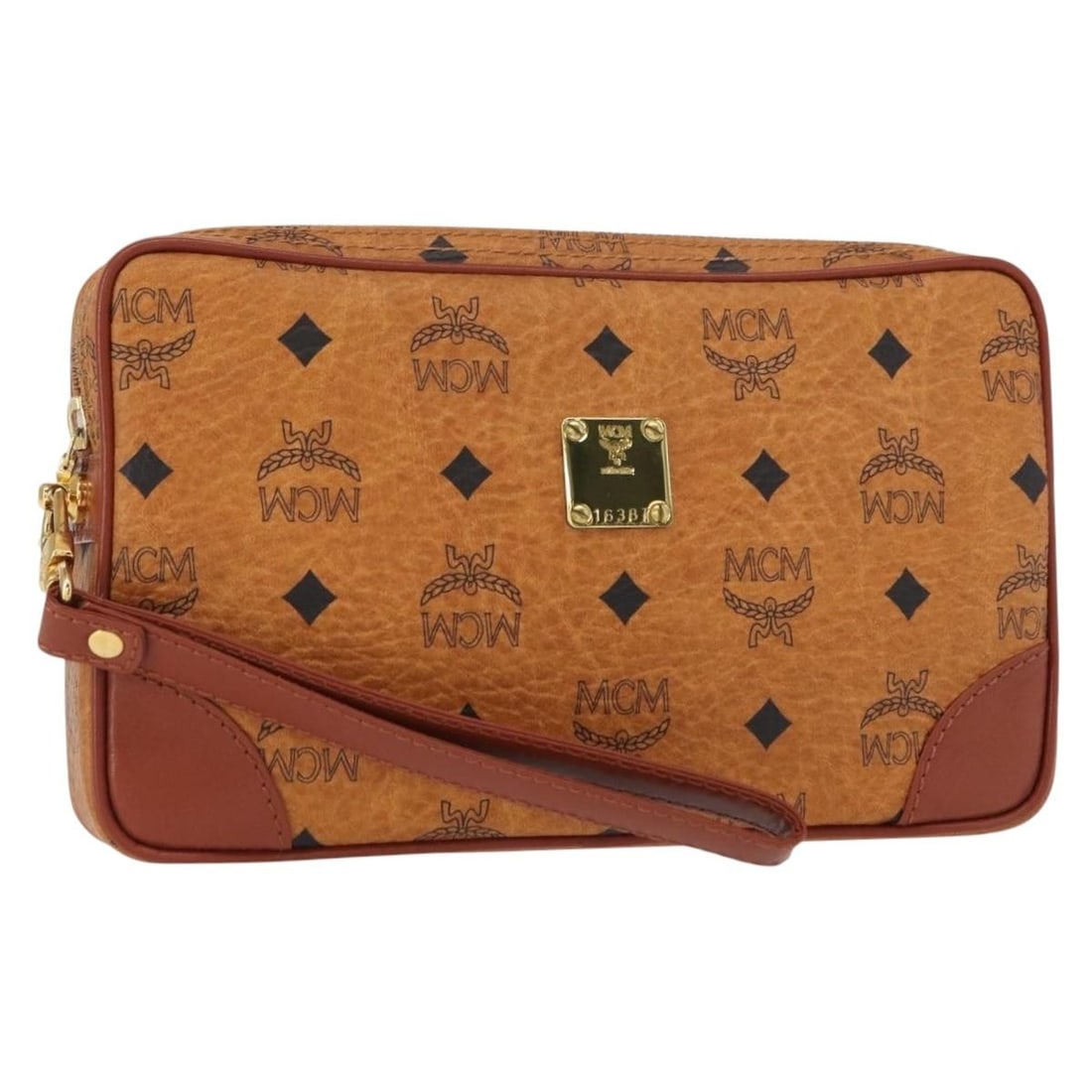 Brown MCM Visetos Canvas Clutch 24cm by 14cm by 4cm: Brown MCM Visetos Canvas Clutch 24cm by 14cm by 4cm This pre-owned MCM Visetos pouch is crafted from durable brown canvas with the signature Visetos pattern. Designed for women, it features a compact 