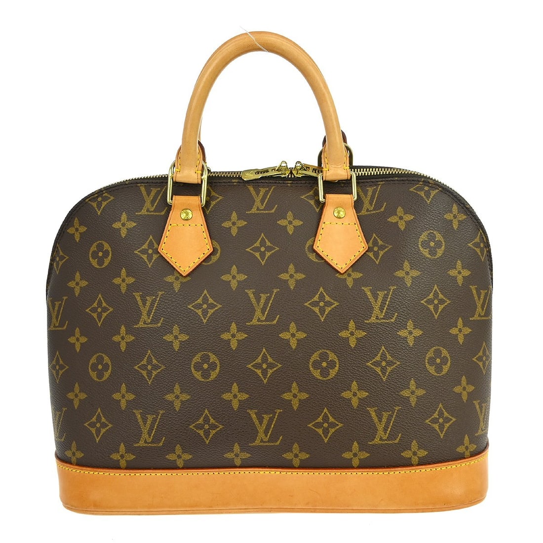 Louis Vuitton Alma Monogram Canvas Medium Brown Handbag M51130 FL0091: Louis Vuitton Alma Monogram Canvas Medium Brown Handbag M51130 FL0091 This Louis Vuitton Alma handbag features the iconic monogram canvas design with beige double handles and a brown canvas lining. It