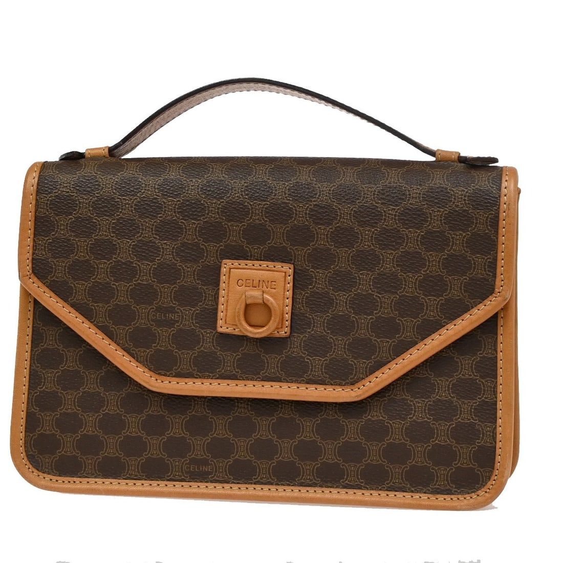 Vintage Celine Macadam Mini Handbag Brown Canvas Leather 22cm: Vintage Celine Macadam Mini Handbag Brown Canvas Leather 22cm This vintage Celine Macadam handbag features a brown canvas exterior with leather accents, designed for women. It offers a compact size su