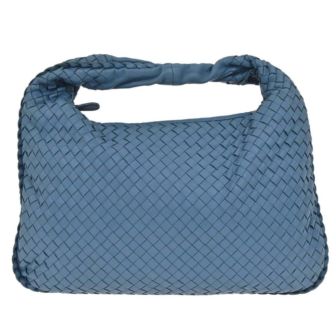 Bottega Veneta Intrecciato Blue Leather Hobo Handbag: Bottega Veneta Intrecciato Blue Leather Hobo Handbag This Bottega Veneta hobo handbag features the brand's signature Intrecciato woven leather design in a striking blue color. Crafted from high-qualit