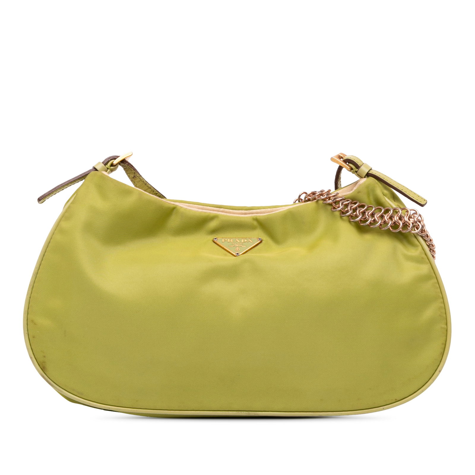 Prada Tessuto Chain Shoulder Bag Green Nylon Italy: Prada Tessuto Chain Shoulder Bag Green Nylon Italy Introducing the Prada Tessuto Chain Shoulder Bag, a stylish accessory crafted with a durable nylon body in a vibrant green color. This elegant bag fe